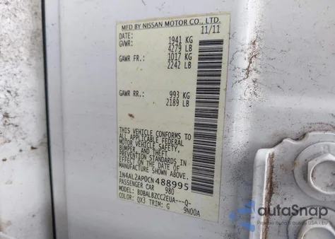 2012 Nissan Altima 2.5 S из США, поврежденный, VIN 1N4AL2AP0CN488995